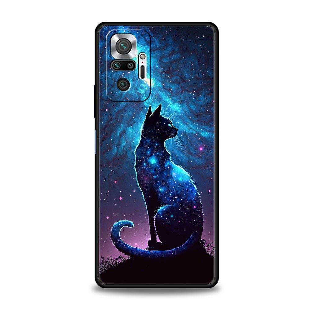 Cat Van Gogh Starry Sky Phone Case For Xiaomi Redmi Note 14 13 5G 10 11 12 Pro Plus 4G 14C 13C 12C 10C Black Cover