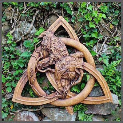 İskandinav Pagan Tanrılar Oyma Heathen Rune Dekorasyon Karga Yerde Reçine Duvar asılı dekorlar Bahçe Veranda Kapı Asılı Kolye
