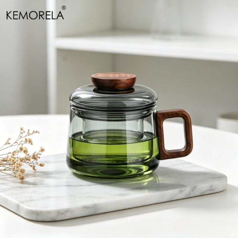 1PCS Transparent Black Glass Cup Office Water Cup Mini Tea Cup with Tea-water Separation Multi-Use for Tea Brewing Decoration 300ML