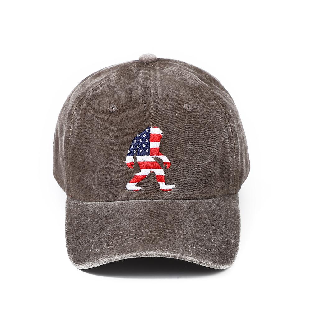Washed American Flag Ape Man Embroidered Hat for Men and Women, Retro Foreign Trade Casual Versatile Baseball Hat, Adjustable