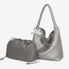 2025 New Champagne Color Woven Tote Bag for Women, Large Capacity Fashion Casual Bag, Commuting Handbag, Shoulder Bag, Wholesale