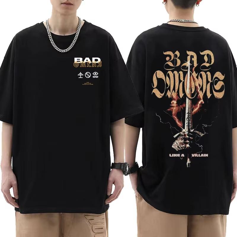Summer T-shirt: Bad Omen Band Tour American Music Death Peace Soul Bone Graphic Short-sleeved casual style rock T-shirt Gothic
