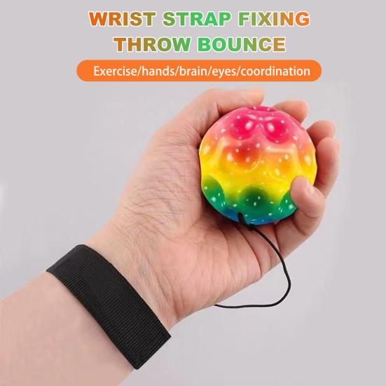 Rebound Wrist Ball Toy with Wrist Strap And Elastic Cord Easy Grip Design Wrist Return Ball Colorful Starry Sky Rebound Bouncy Balls for All Ages