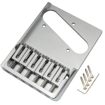 Musiclily Ultra String Pitch Brass Asymmetrical Telecaster Guitar Bridge with Chrome 10.8mm 6-Way Saddles, String-Through-Body,