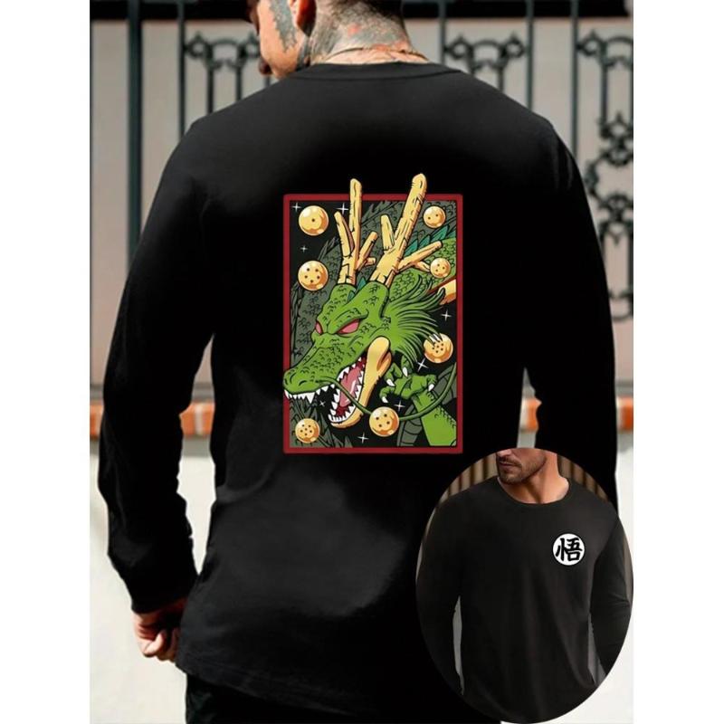 

Мужская футболка с круглым вырезом и длинным рукавом Dragon Balls, легкий трикотаж, однотонная бежевая, дышащий топ для весны и осени XXL чёрный