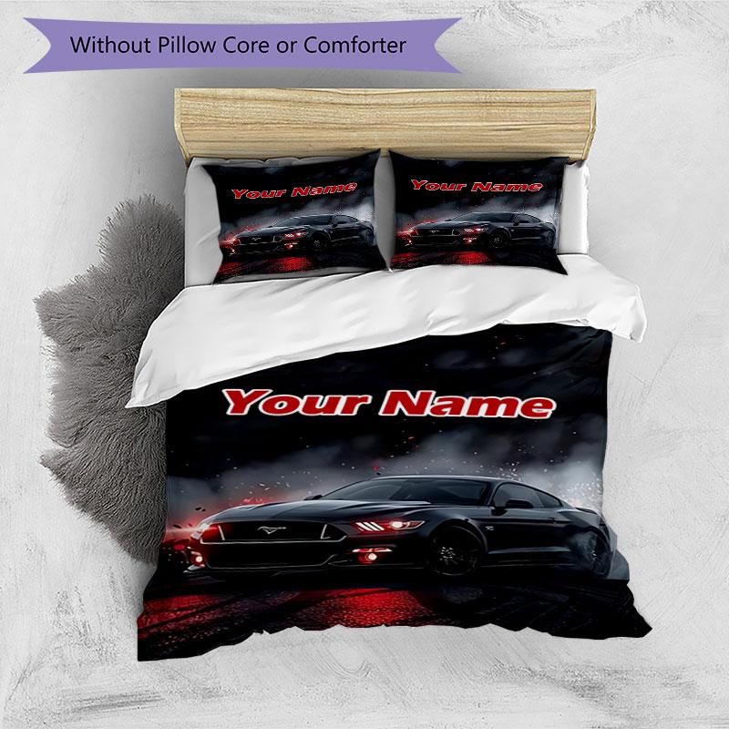 3PC Custom Name Night Mustang Bedding Set Printed Bedding Set Duvet Cover Closure Includes 1 Duvet Cover & 2 Pillowcases for All Seasons Bedroom
