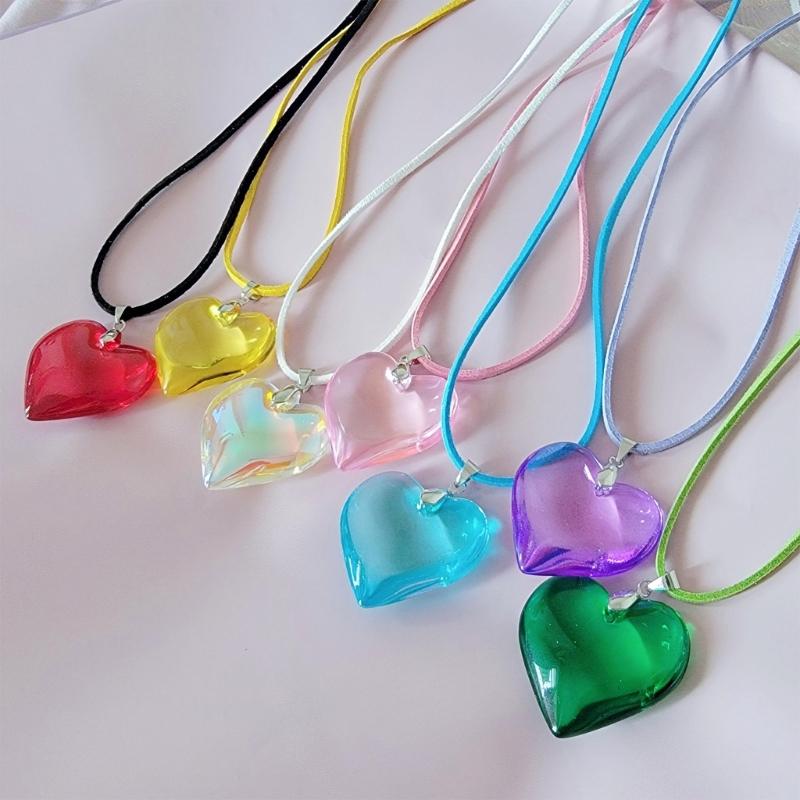 Large Heart Necklace Crystal Heart Pendant Clavicle Chain Romantics Heart Choker Anniversaries Gift for Women Girl Teen