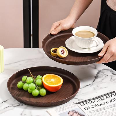 Rundes Serviertablett in Walnuss-Holzoptik - Mehrzweckplatte für Kaffee, Brot & Gebäck, für Teezeremonie & Aufbewahrung von Teesets