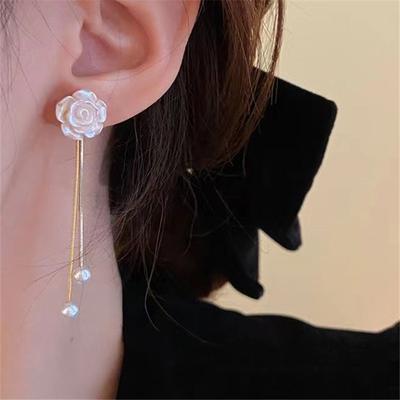 New Fashion Trend Unique Design Elegant Delicate Camellia Pearl Tassel Earrings Women High Jewelry Party Gifts Wholesale