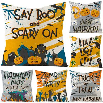 Halloween Anime Pumpkin Ghost Digital Printing Short Plush Pillow Covers For Car Sofa Office Cushion Cover Home Goods