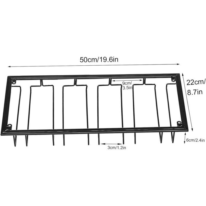 Porte-Verres Suspendu, Support de Verre à Vin avec 4 Rails pour 10-15 Verres, 50 x 22,5 x 5 cm