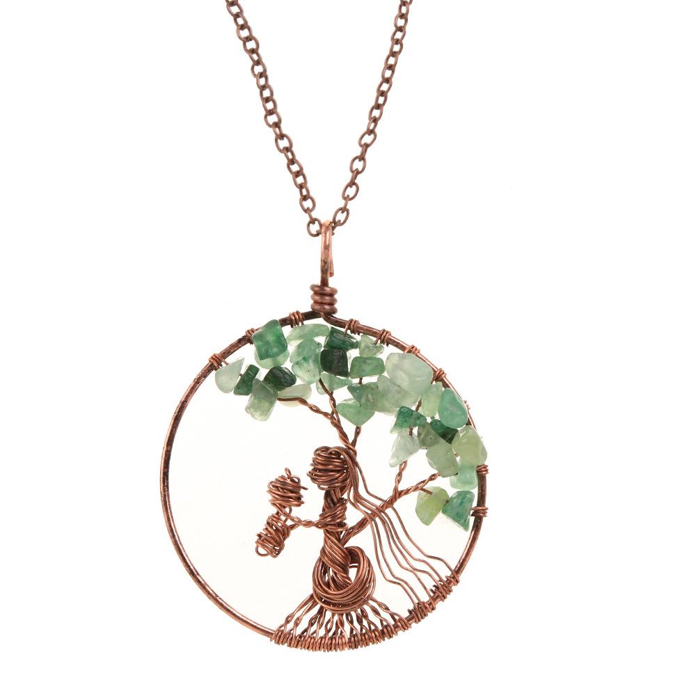 Hand-Wound Silk Natural Crystal Gravel Tree Of Life Necklace Bouquet Girl Pendant Necklace N59