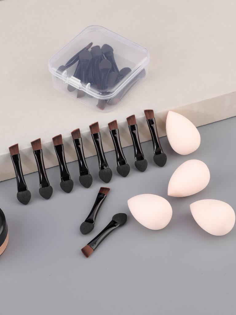 Mini short eyeshadow brush, makeup brush dual-purpose, concealer brush short sponge eyeshadow stick + 4 mini beauty blenders