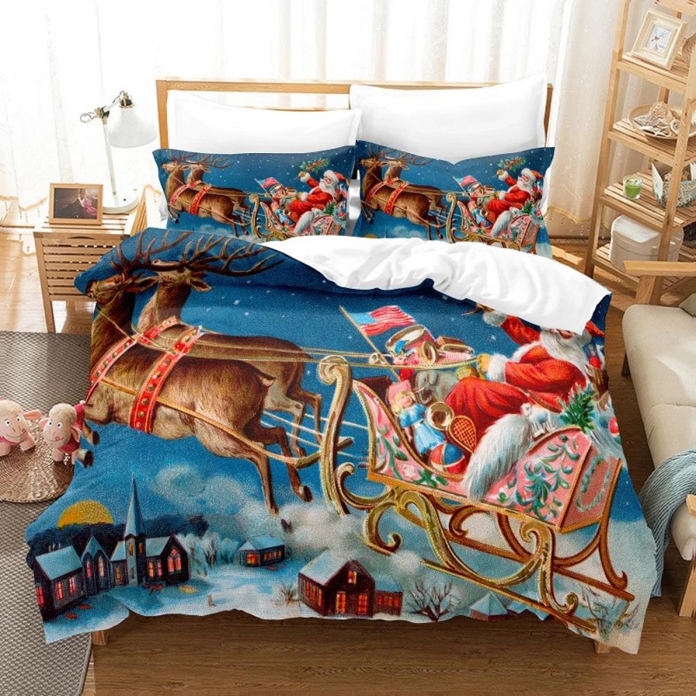 Christmas Elk Santa Claus Duvet Cover Celebrate Merry Christmas And Happy New Year For Kids Boys Girls Holiday Room Decor Gifts