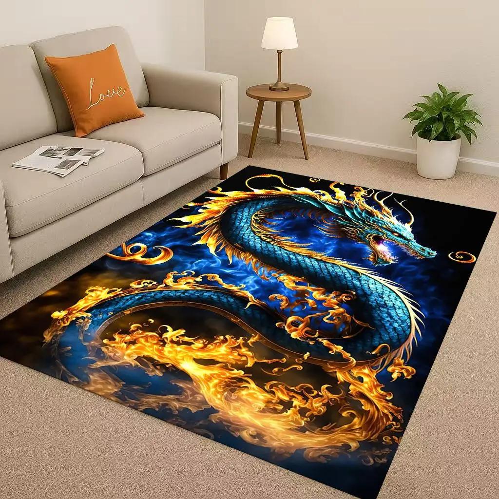 Cartoon Yin Yang Element Dragon Chinese Loong Living Room Non-Slip Area Rug Carpet for Bedroom Playroom Sofa,Home Decor Doormat