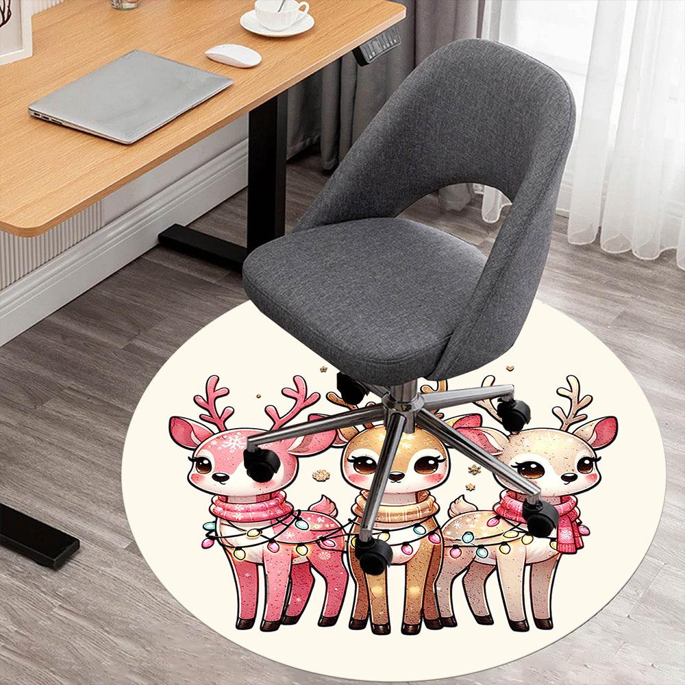 1pc Christmas, deer Round Chair mat Area Rug - Non-Slip, Floor Mat for Office, Bedroom, and Indoor Decor -1002017