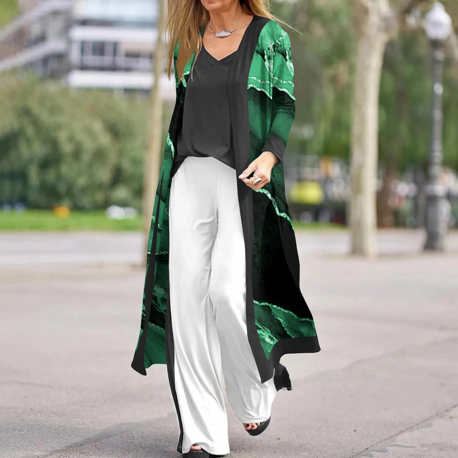 

Женская модная повседневная длинная куртка с длинным рукавом и принтом, кардиган, пальто M зелёный