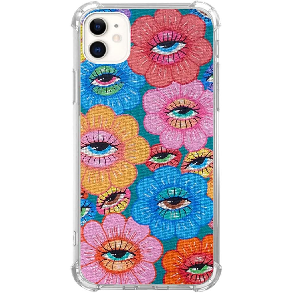 Trippy Psychedelic Flowers Phone Case for iPhone 11, Indie Hippie Colorful Eyes Flower Cover for Teens Women Men, Soft TPU Shockproof Case for iPhone