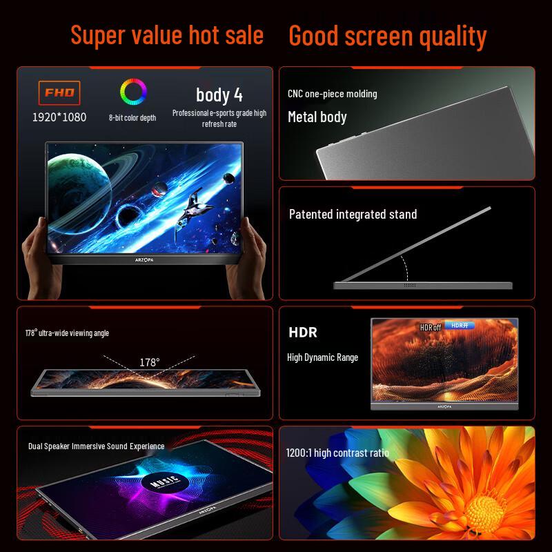 ARZOPA 16.1-inch 144Hz Portable Gaming Monitor CN Plug (adapter Included)