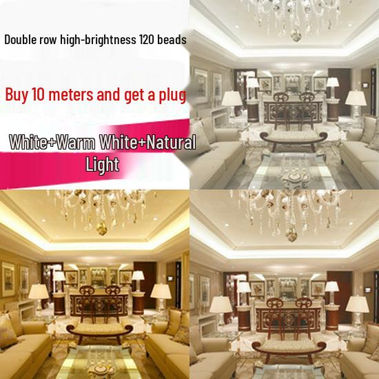 Waterproof 220V LED Strip Lights: Tri-Color, Self-Adhesive, Extra Bright for Living Room, Ceiling Trough, and Outdoor Use