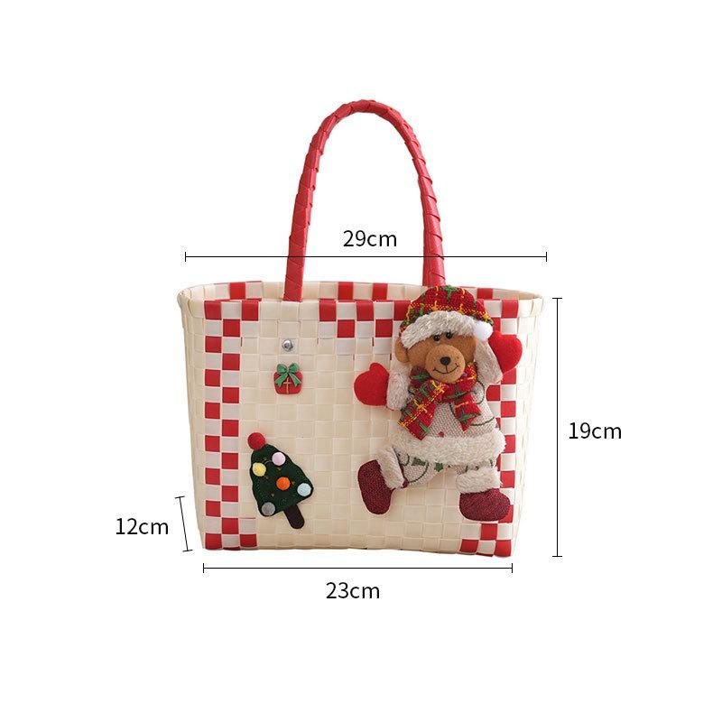 Christmas Plastic Woven Handbag Santa Claus Gift Plastic Woven Handbag Plastic Woven Handbasket Packaging Bag