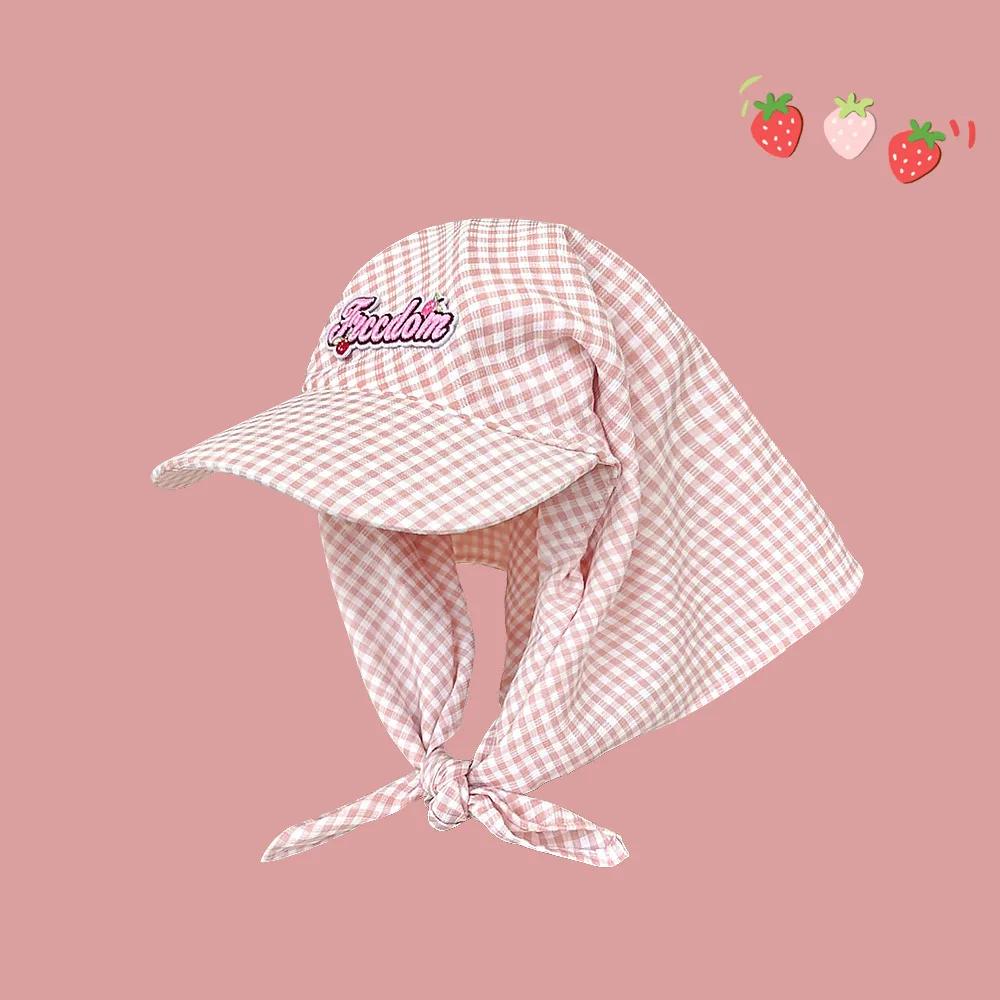Women's Sunshade Hats Plaid Simple Sweet Personality Fashion Trendy Korean Style Versatile Headwears Outdoor Beach Head Scarfs