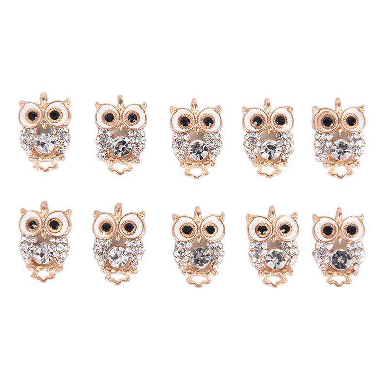 10Pcs   Owl Enamel Charms Pendant Diy Jewelry Craft Findings