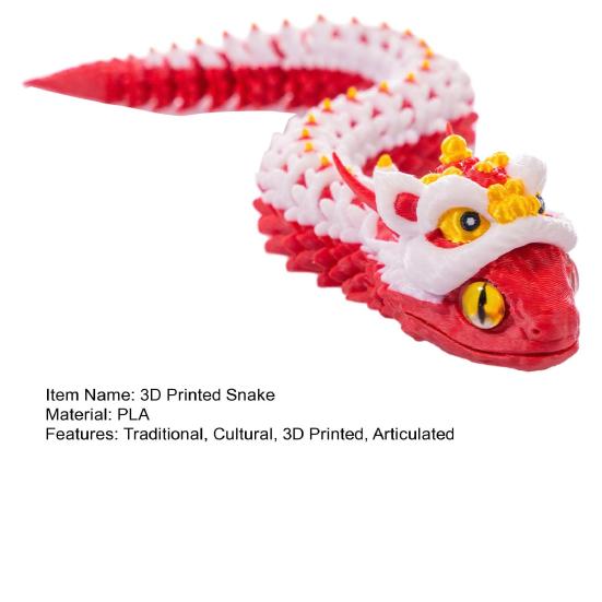 10" 3D Printed Snake Toy Movable Articulated Lion Dance Snake Figurine Flexible Animal Fidget Toy for Kids Collectors Home Office Executive Desk Decor