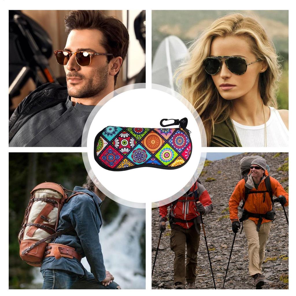 Geometric Pattern Eyeglass Case Hard Shell Zipper Glasses Storage Bag with Hook Portable Sunglasses Protector for Travel Outdoor