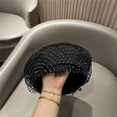 My Ins Chic C French Retro Grace Mesh Nameplate Punk Nightcludrill Lady Beret Hat Women Leisure Painter Cap