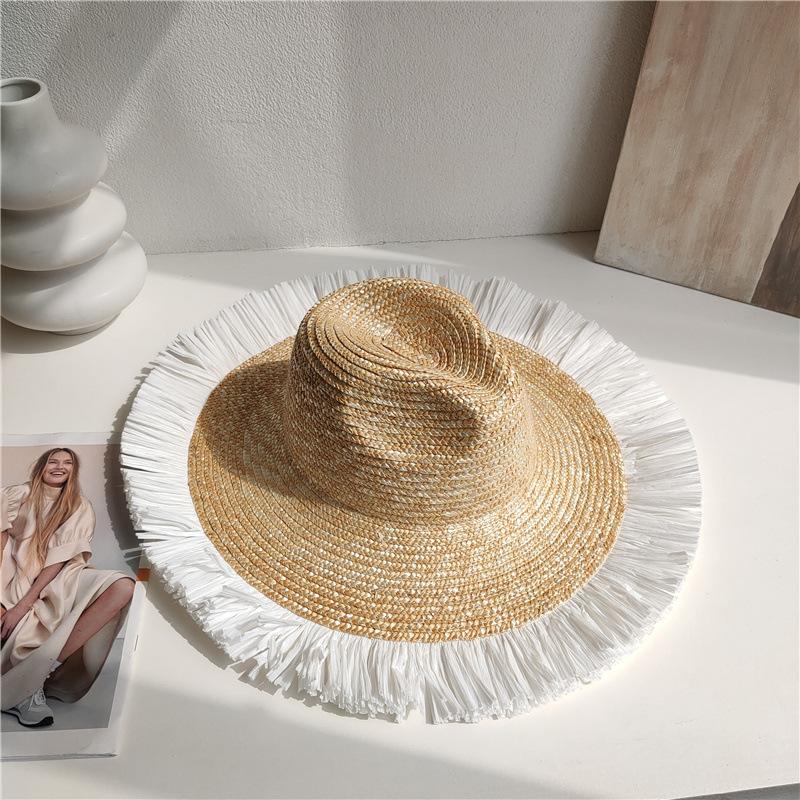 Cappello estivo di paglia stile Hepburn cappello a tesa larga elegante francese da donna cappello da sole per viaggi al mare sombrero