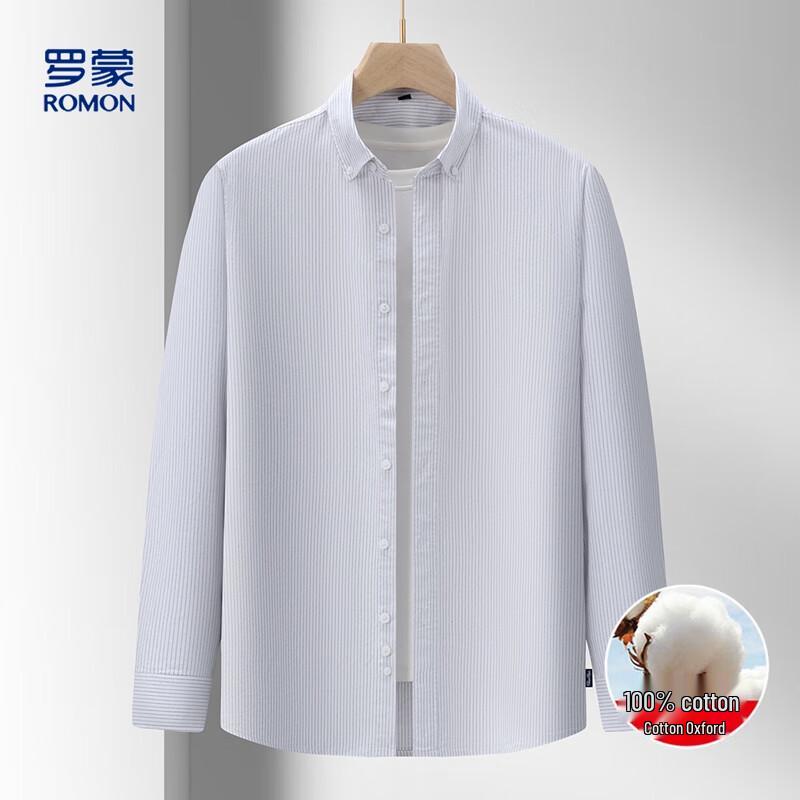 

Romon Men s 100% Cotton Oxford Striped Long-Sleeve Shirt 38