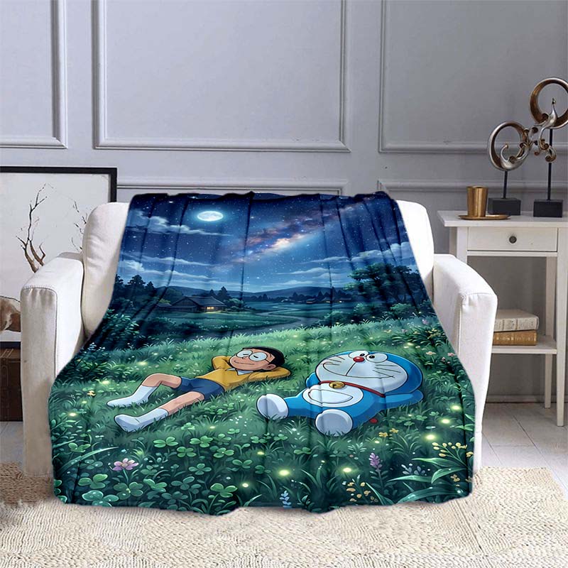 This 3D Printed Doraemon Cartoon Blanket Is a Warm and Comfortable Flannel Blanket Suitable for Bedrooms, Sofas, Beds, Chairs,
