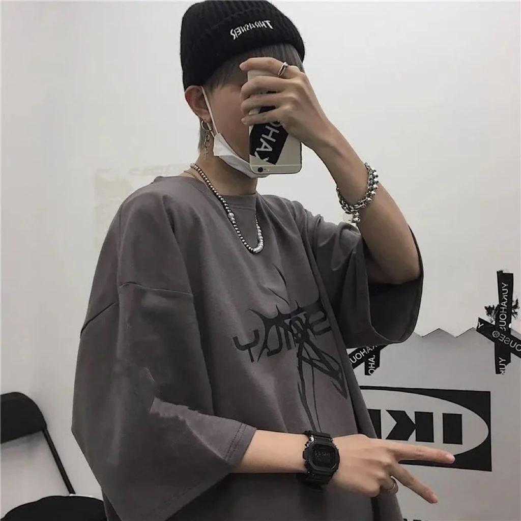 Unisex Tshirts Summer Streetwear High Street Gothic Skull Tshirt Loose Oversized Shortsleeved T Shirt Dark Anime Unisex Y2k Top