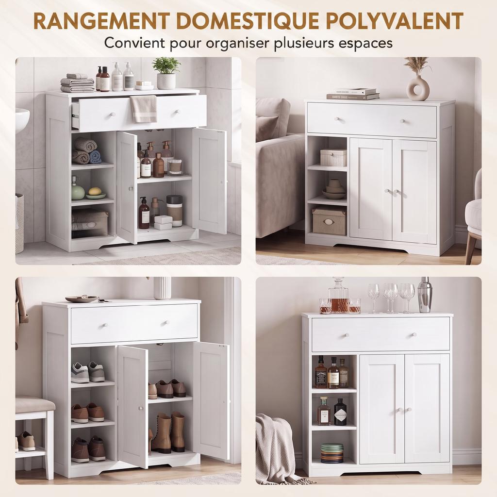 Bathroom Cabinet, 1 Drawer, 2 Doors, 3 Open Compartments, 80 x 30 x 80.2 cm, White