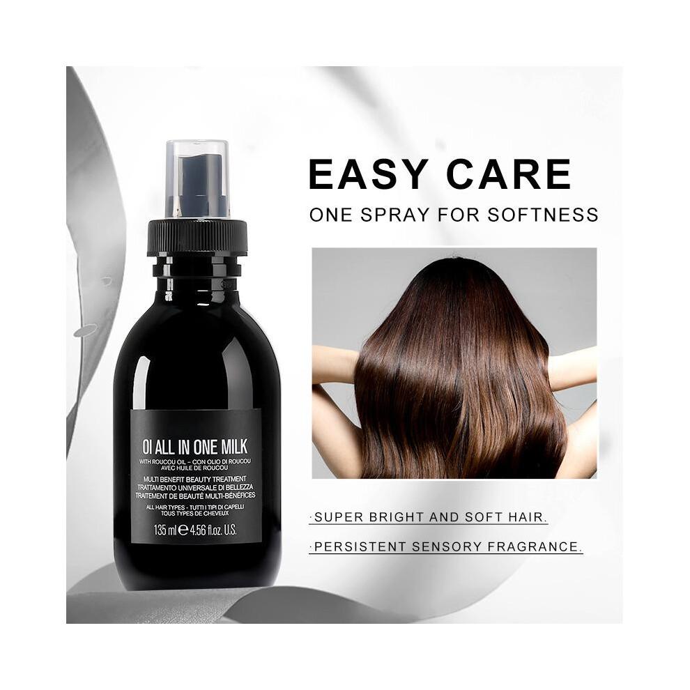 (135ml) Hair Milk All-in-One Milk Leave-In Conditioner Spray, Detangles & Smooths Frizz, Anti-Static, Repairs Dry Hair, Shine & Softness