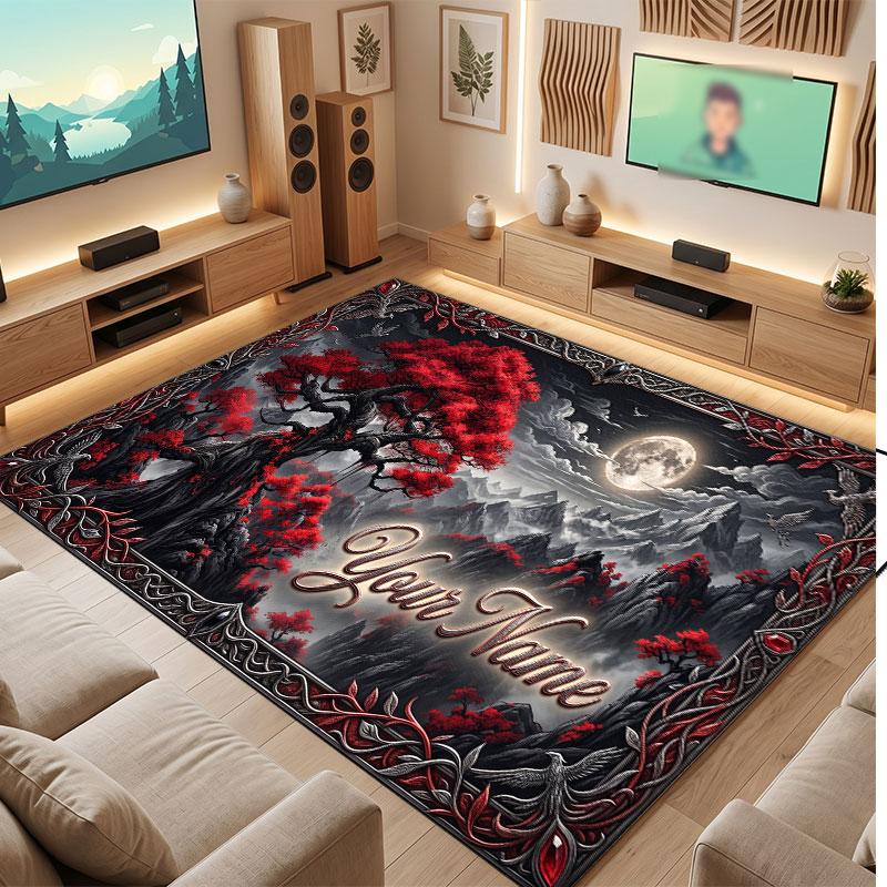 Mushroom Forest Theme Crystal Velvet Floor Rug Personalized Custom Name Text Warm Carpet Home Decoration