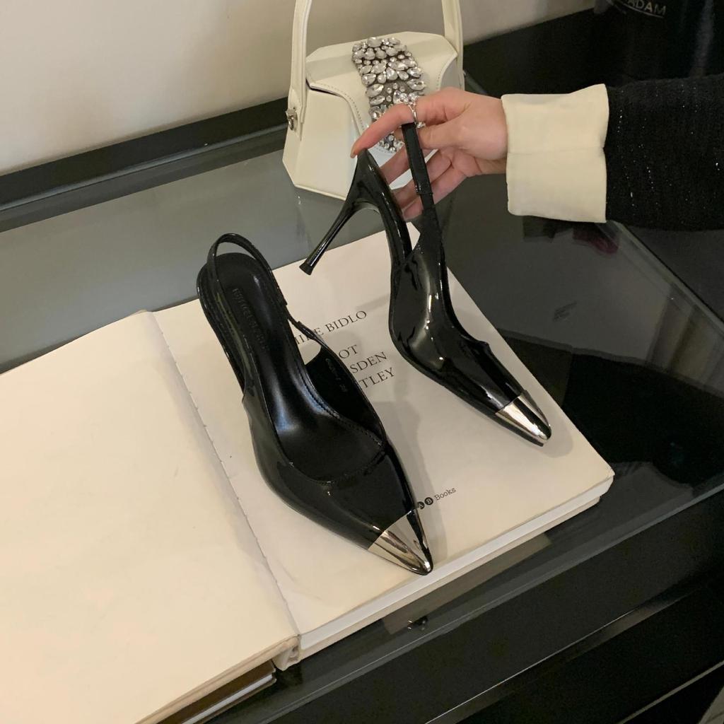 Fashion Leopard Metalic Pointed Toe Pumps Women Slingback High Heels Shoes Ladies Sexy Party Dress Stilletos Sandals Designer Escarpins