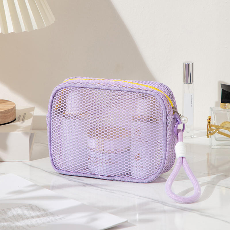 Dopamine Mesh Makeup Bag Women'S Large Capacity Portable Toiletry Bag Cosmetics Storage Bag Multifunctional Tote Bag