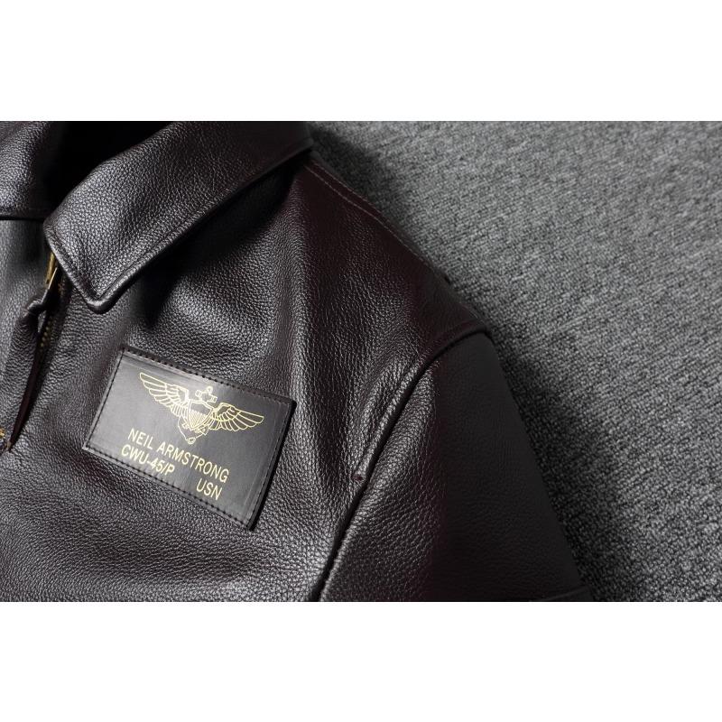 Chinese Size Vintage Brown First Layer Cowhide High Waisted Men Leather Jacket 45P Flight Coat Lapel Short Leather Jackets Pilot Jacket