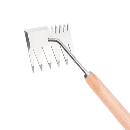 Stainless Steel Weed Remover Tool Six-Tooth Double Head Garden Weeding Tool Manual Weeder with Cutting Blade Serrated Edge for Precision Weeding