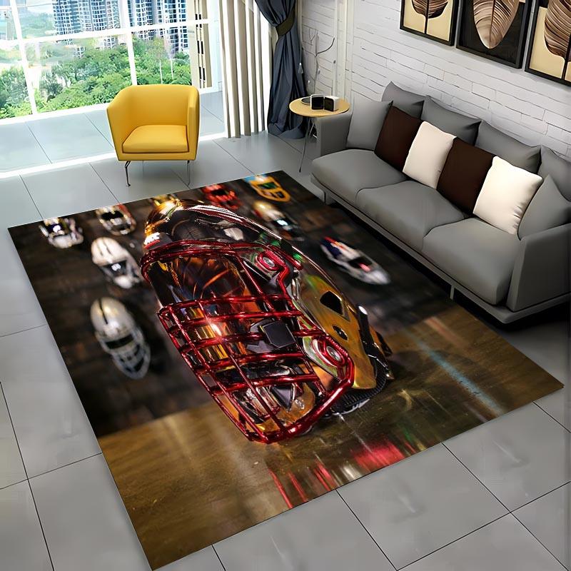 3D Printing Cool Motorcycle Helmet Carpets for Home Living Room Children's Bedroom Sofa Doormat KitchenFloor Rugs Anti-slipDecor