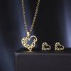 Stainless Steel Gold Color I Love MAMA Letter Necklace Earrings Set For Women Heart Mom Daughter Figure Mother's Day Jewelry Set