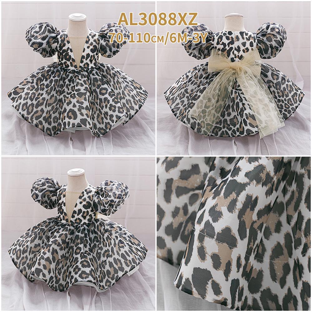 

Пышное платье для вечеринки с леопардовым принтом для малышей - Платье принцессы с пышными рукавами для годовалой девочки, праздничная одежда для девочек 2-3Y цветной печати леопарда