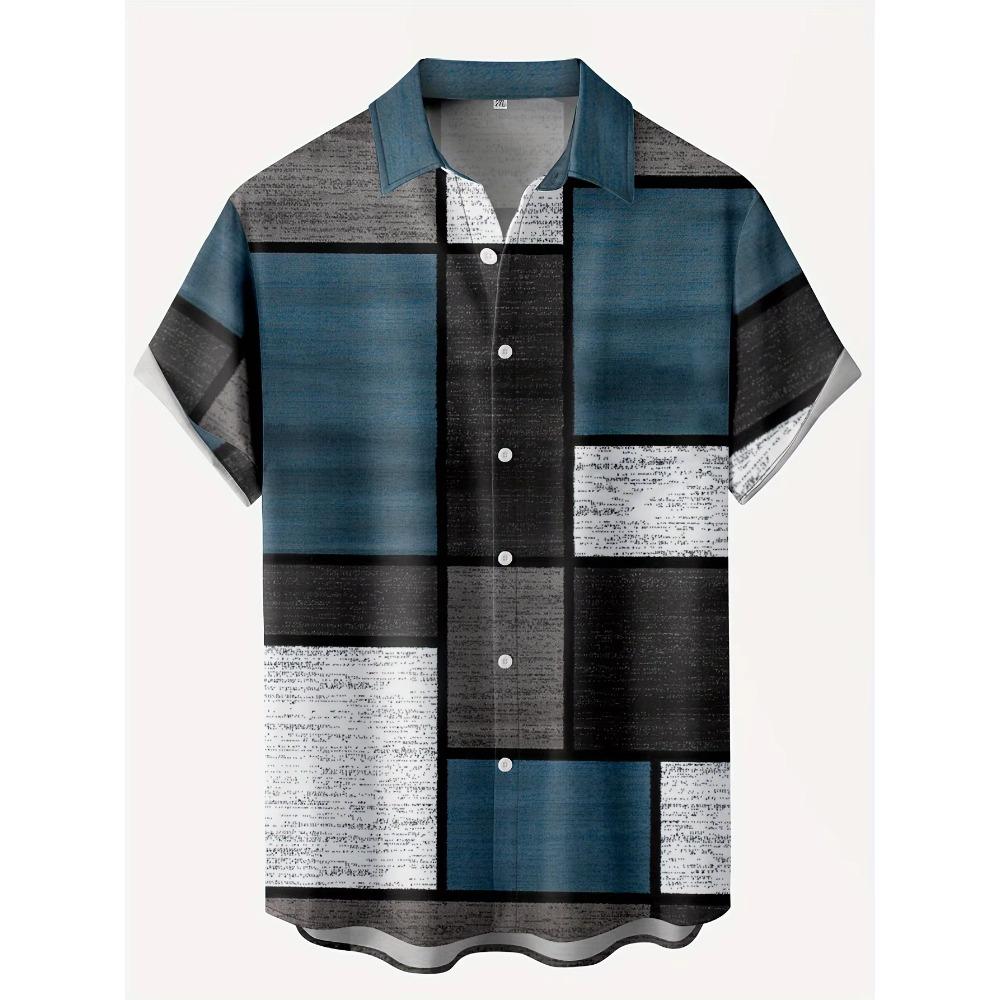 Men's Hawaiian Beach Resort Casual Shirt Summer Fashion Loose Weave Breathable Short-Sleeved Striped Print Loose Streetwear