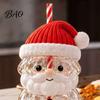 Restaurant Grade Glassware Christmas Santa Straw Cup, High Borosilicate Glass Tumbler, Durable Everyday Use Cup Reusable Drinking for Cold Beverages