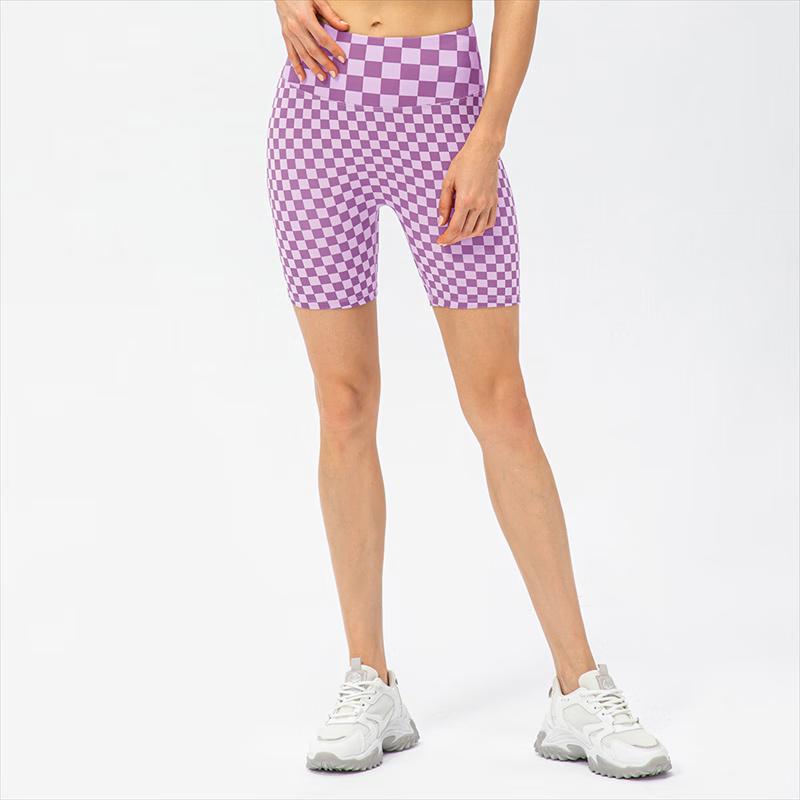 Women s High-Waist Checkerboard Yoga Shorts S