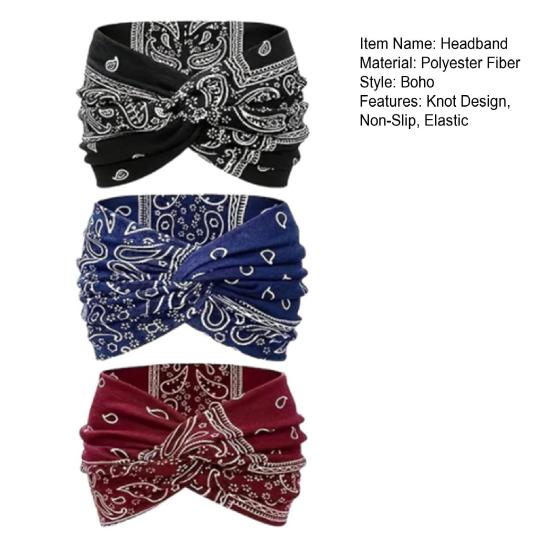 1/3Pcs Crossover Yoga Headband Boho Style Wide Tie-Dye Leopard Paisley Print Hairband Women Non-Slip Elastic Headband