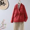 Giacca imbottita leggera in piuma d'anatra bianca invernale rétro con scollo a V e bottoni, stile cinese da donna, tinta unita, casual, cappotto corto