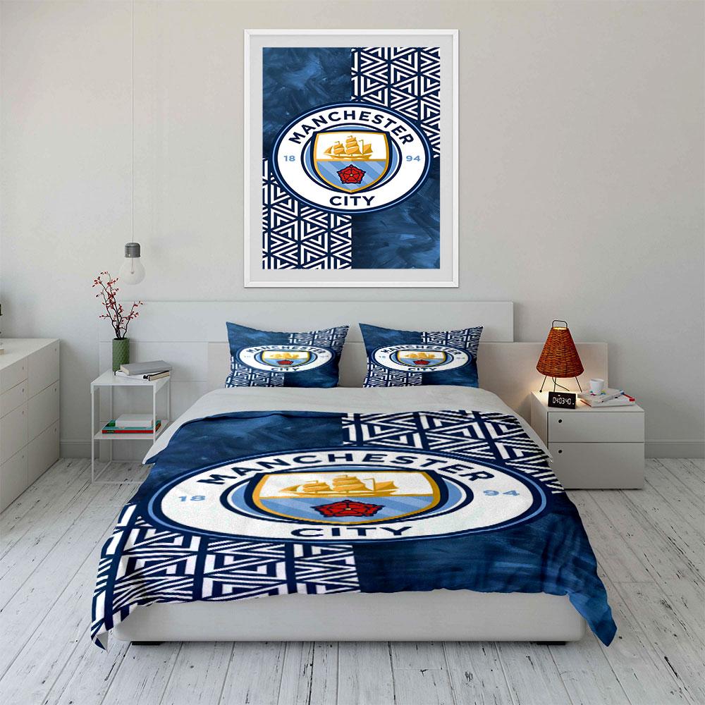 Manchester City Logo Pattern. Bedding Sets Duvet Cover Sets Duvet Covers Pillowcases(1*Duvet Cover 2*Pillowcases Without Duvet Insert)